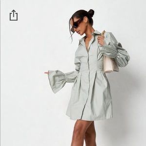 MISSGUIDED sage bubble sleeve pleated shirt dress. NWT